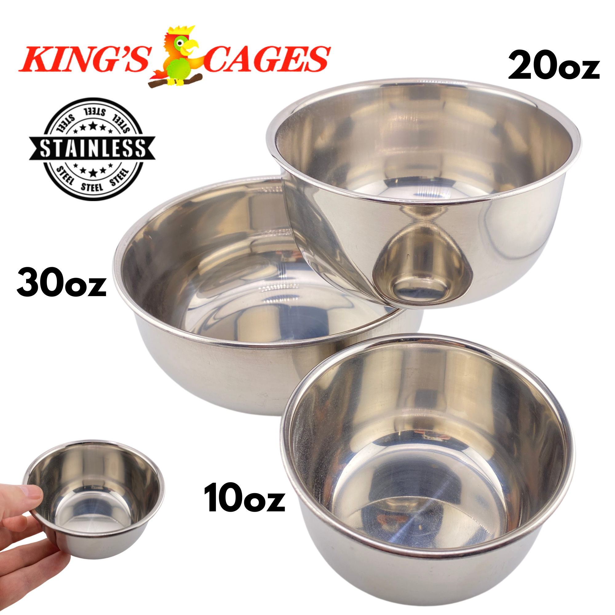Jaulas Kings redondas de acero inoxidable cuencos jaula alimentadores semillas agua loro golosina mascota - Imagen 15 de 27
