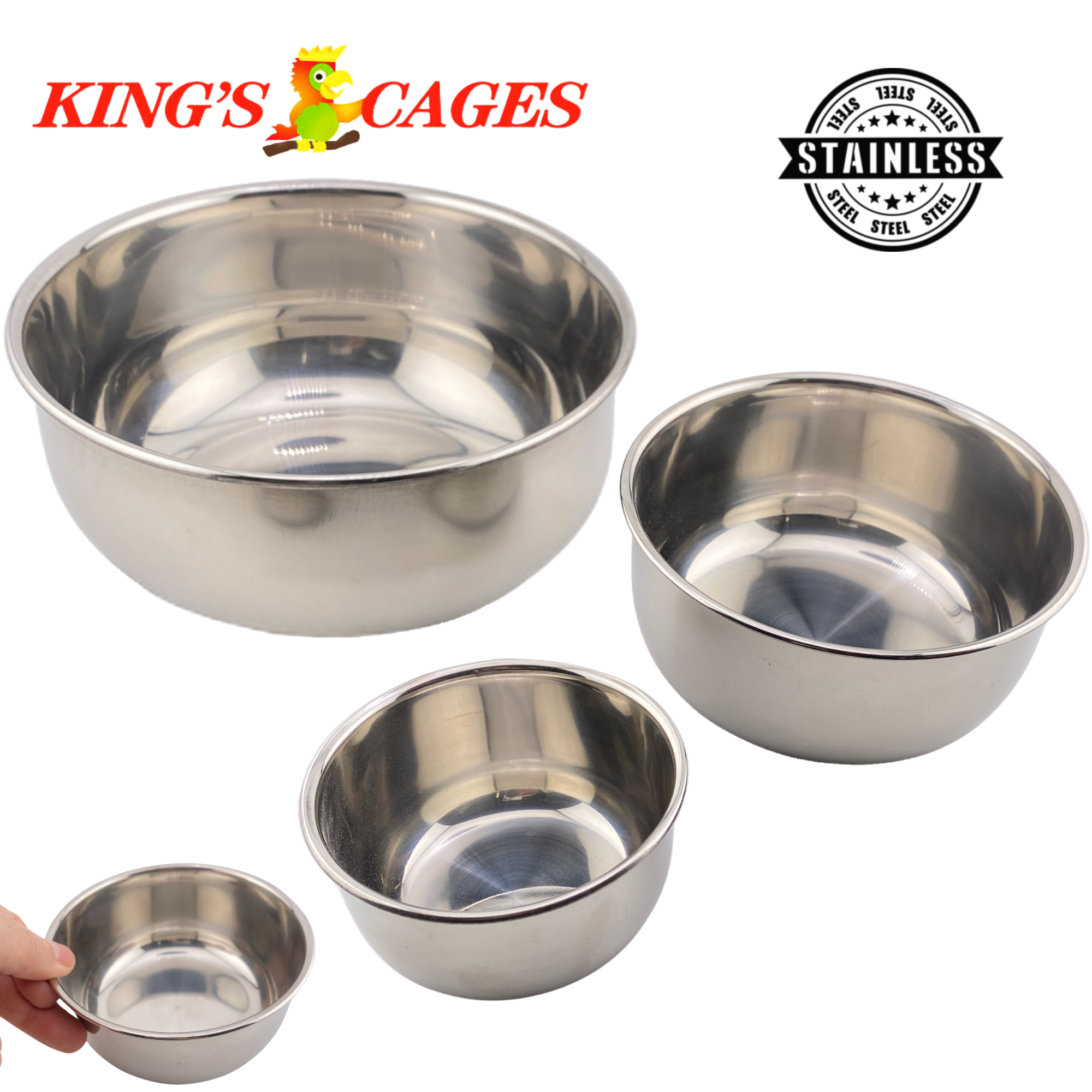 Jaulas Kings redondas de acero inoxidable cuencos jaula alimentadores semillas agua loro golosina mascota - Imagen 25 de 27