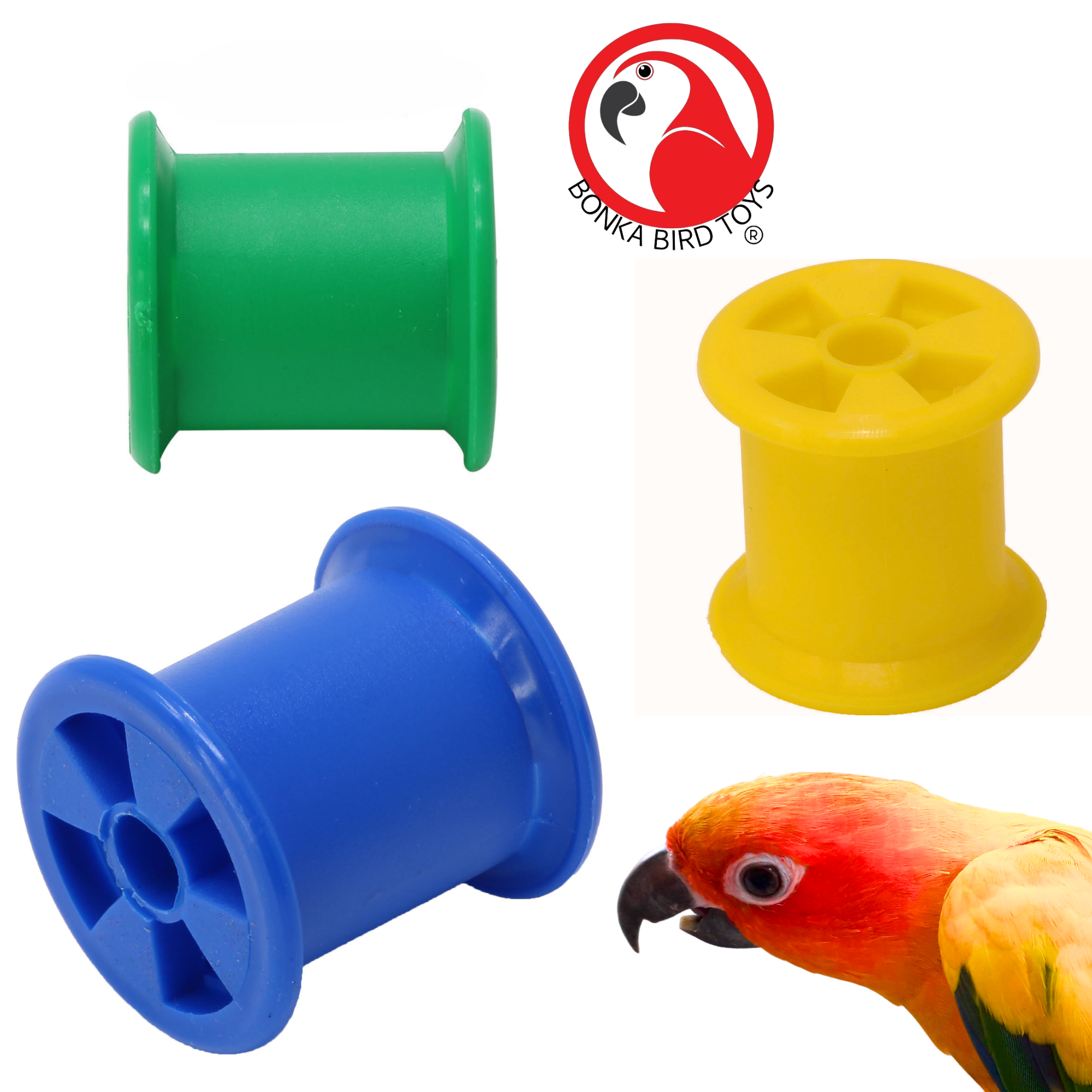 Bonka Bird Toys 1490 Colored Plastic Bobbin Spools Foot Talon Craft Part Parrot - Picture 12 of 25
