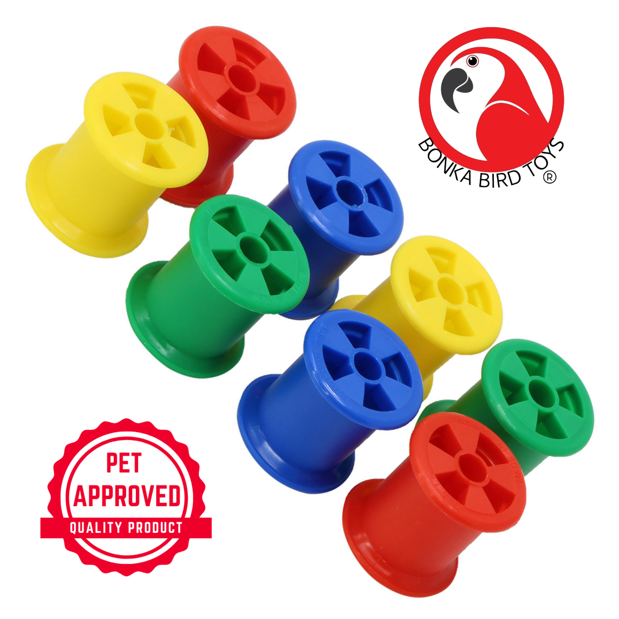 Bonka Bird Toys 1490 Colored Plastic Bobbin Spools Foot Talon Craft Part Parrot - Picture 10 of 25