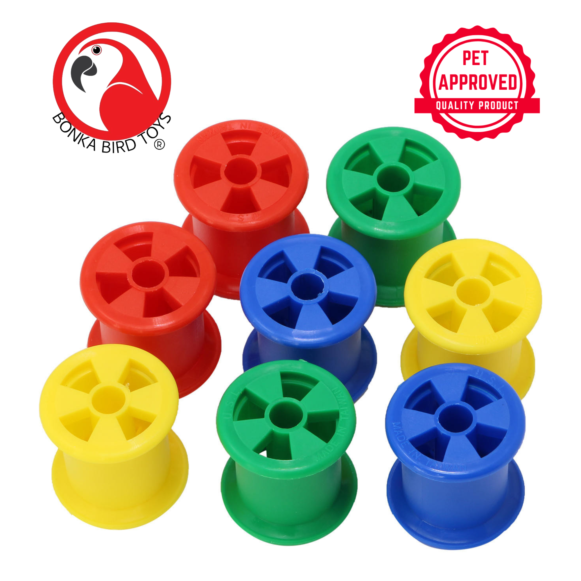 Bonka Bird Toys 1490 Colored Plastic Bobbin Spools Foot Talon Craft Part Parrot - Picture 11 of 25