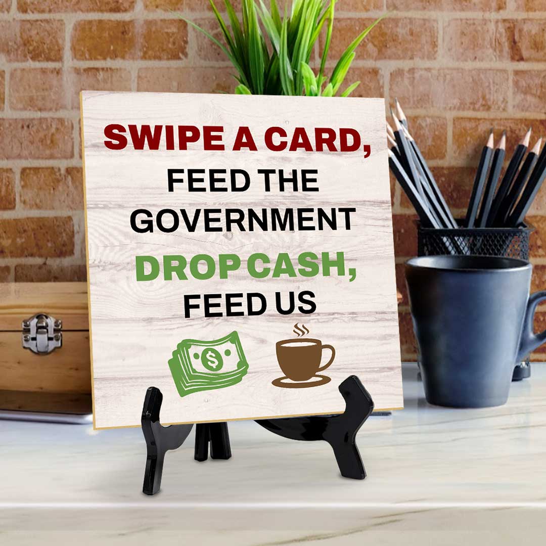 Uncle Sam’s Cut, Tips Table Signs 5"x 5" Square Table Sign With Acrylic Easel