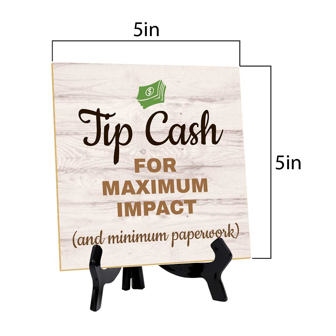 Tip Big, Keep It Here Table Signs 5"x 5" Square Table Sign With Acrylic Easel