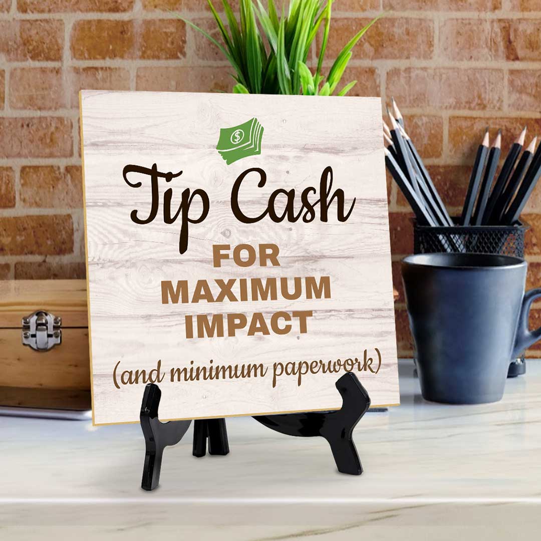 Tip Big, Keep It Here Table Signs 5"x 5" Square Table Sign With Acrylic Easel