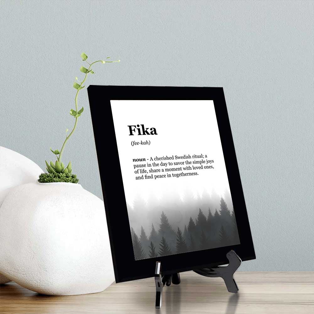 Fika Definition Decorative Wall Plaque With Easel Acrylic Stand