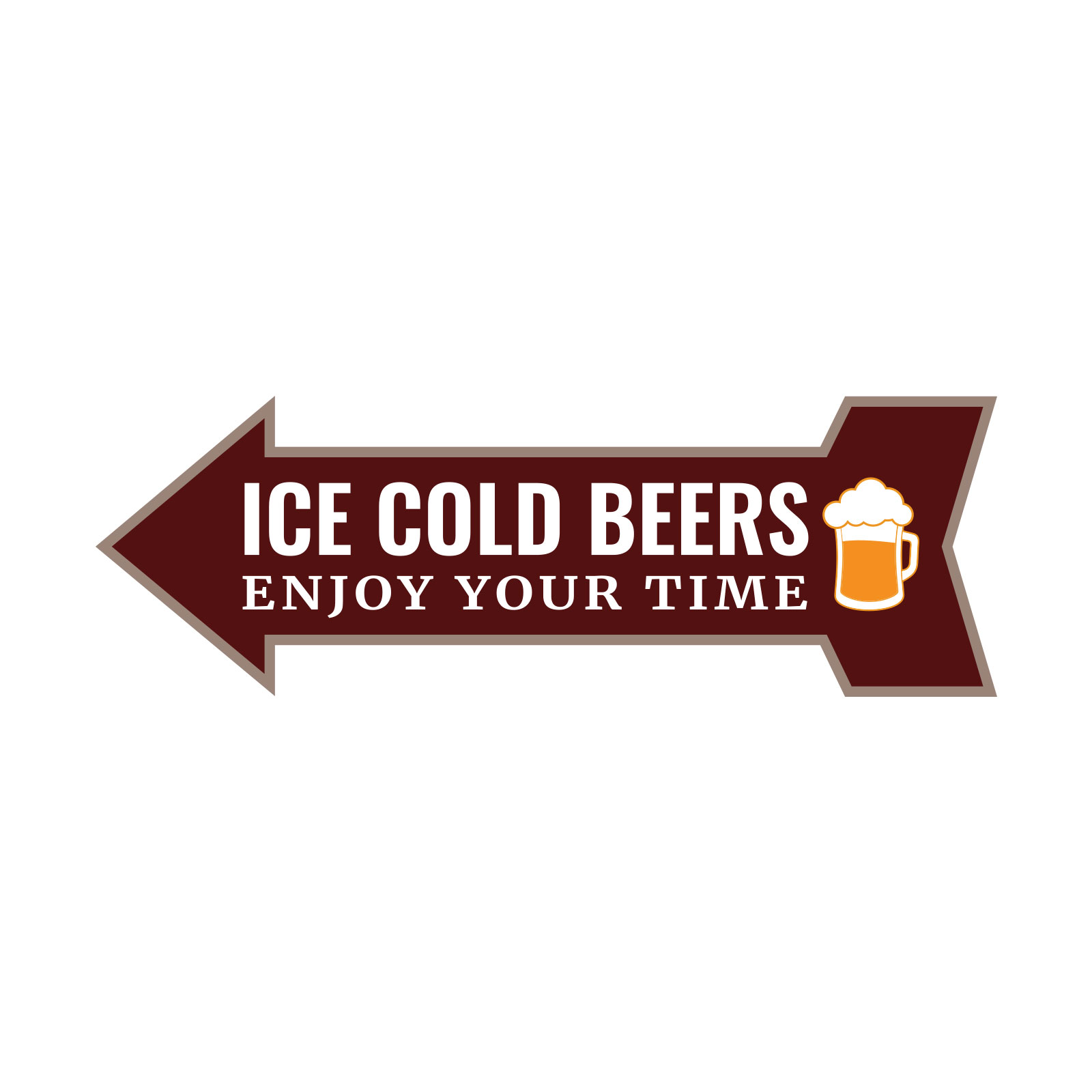 Arrow Shape Ice Cold Beers Enjoy Your Time 12×4&Prime; Wall or Door Sign