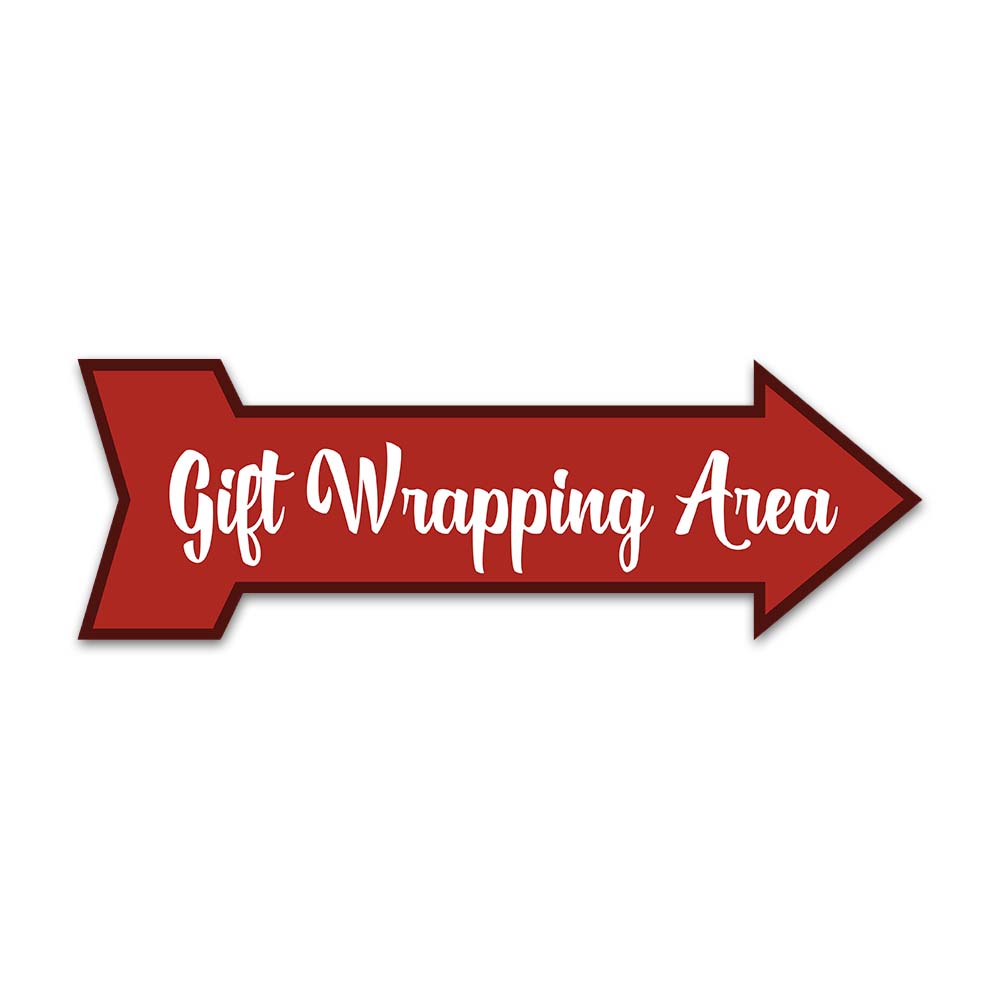 Arrow Shape Plus Gift Wrapping Area 12×4&Prime; Wall or Door Sign | Christmas