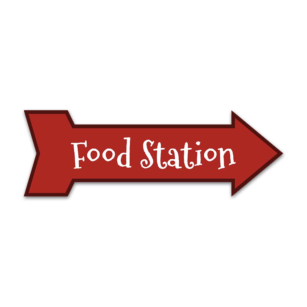 Arrow Shape Plus Food Station 12×4&Prime; Wall or Door Sign