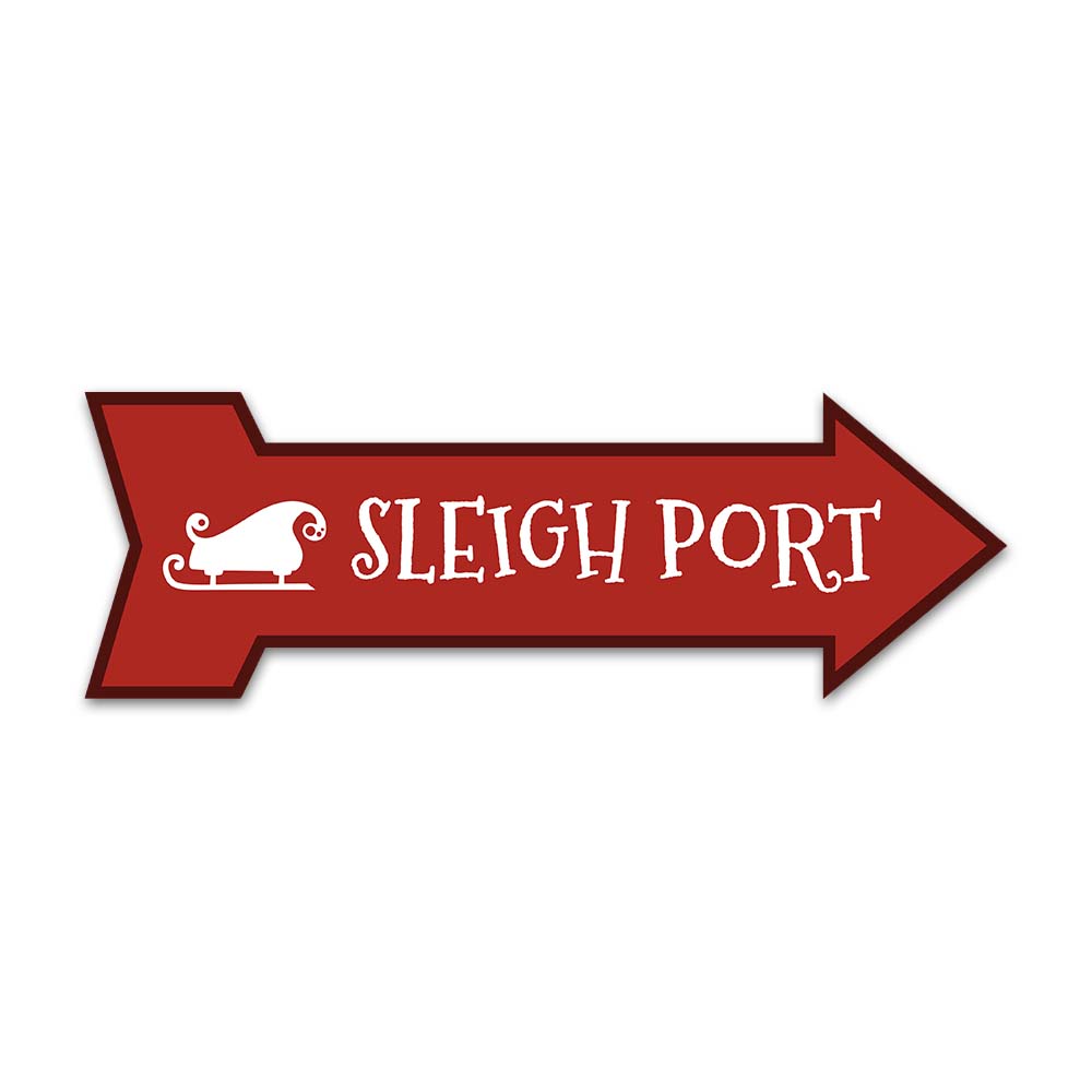 Arrow Shape Plus Sleigh Port 12×4&Prime; Wall or Door Sign | Christmas
