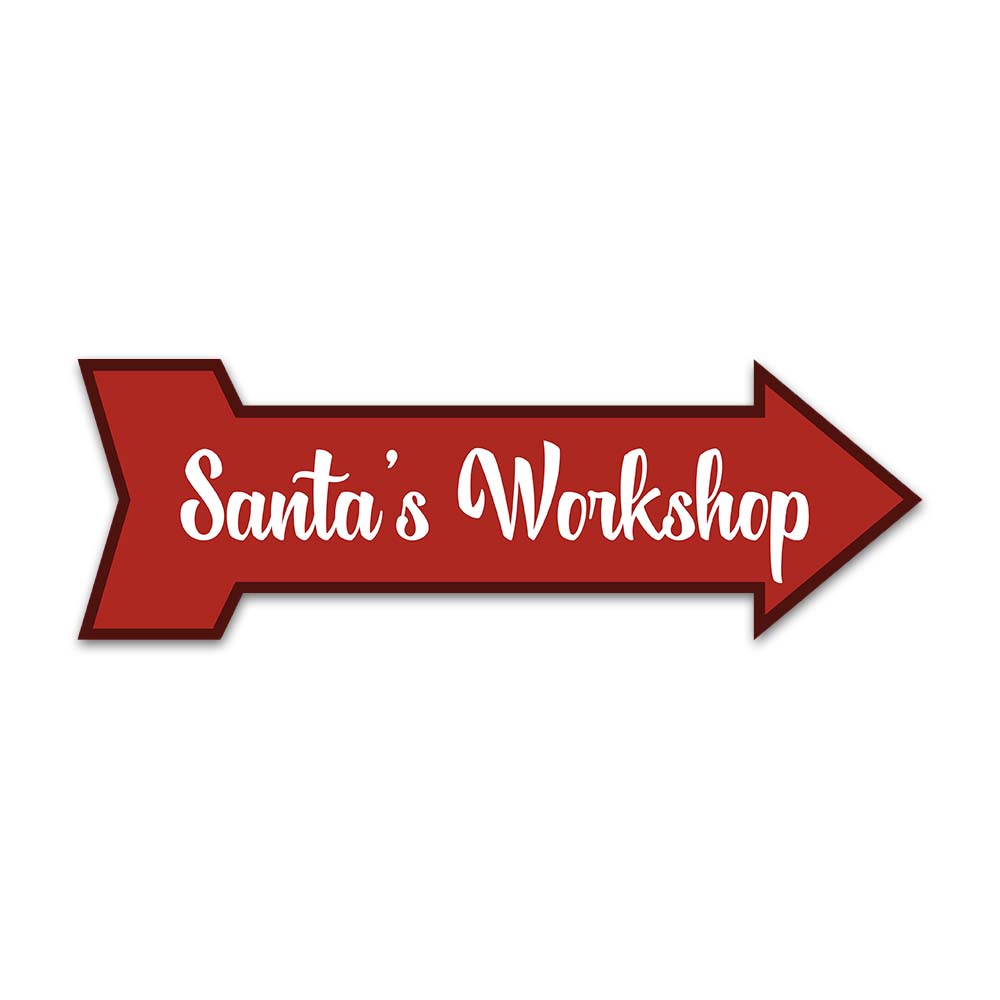 Arrow Shape Plus Santa&rsquo;s Workshop 12×4&Prime; Wall or Door Sign