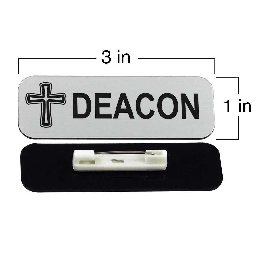 Deacon, Cross Design, 1 x 3" Name Tag/Badge, (3 Pack)