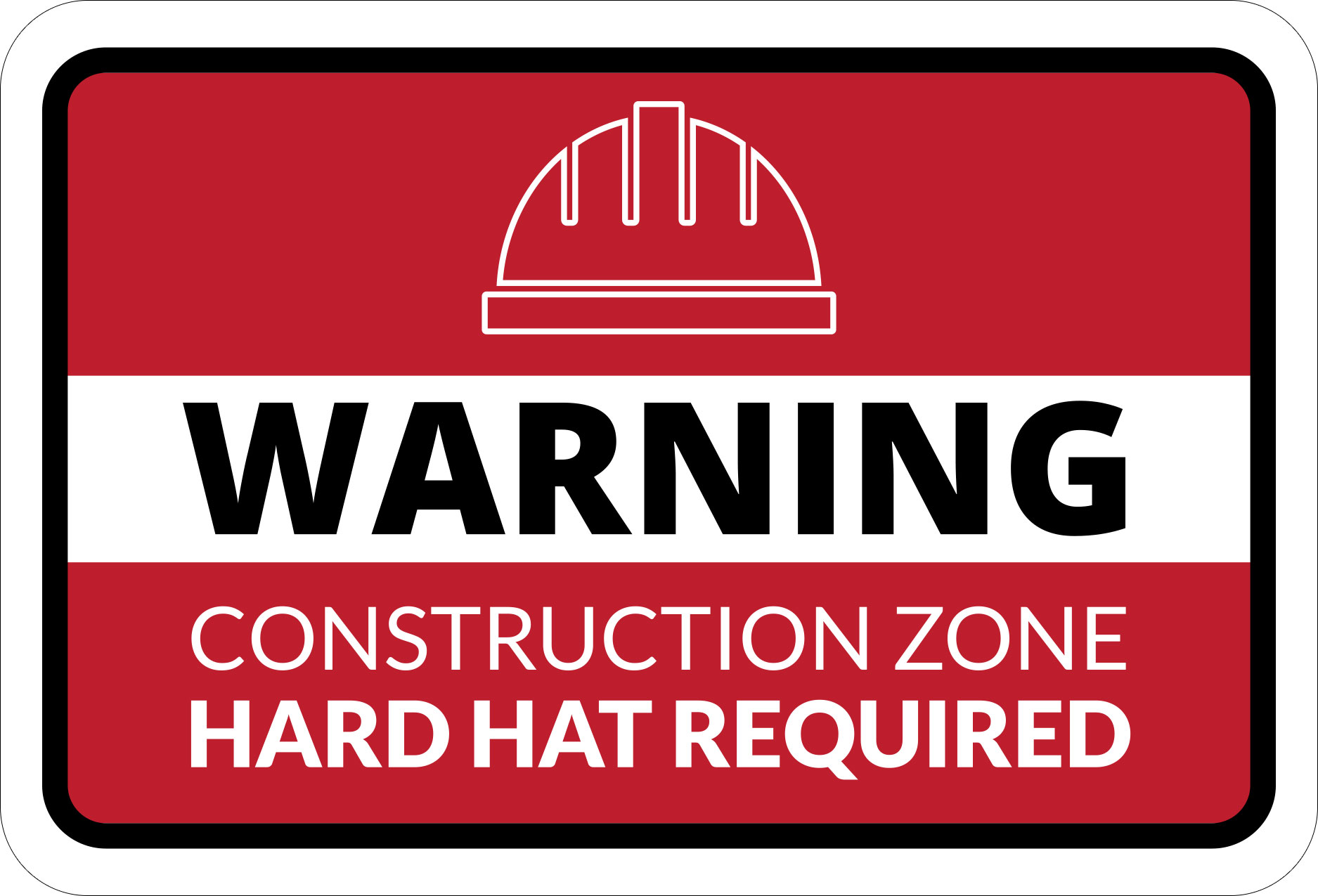 Classic Framed Plus Warning Construction Zone Hard Hat Required Door Sign