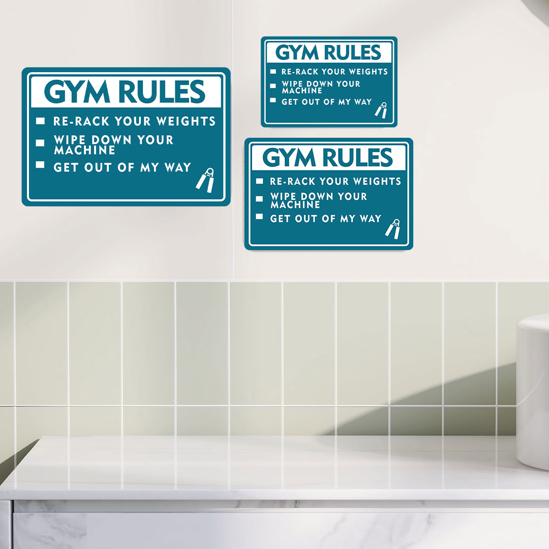 Classic Framed Plus Gym Rules Re-Rack Your Weights Wall Sign