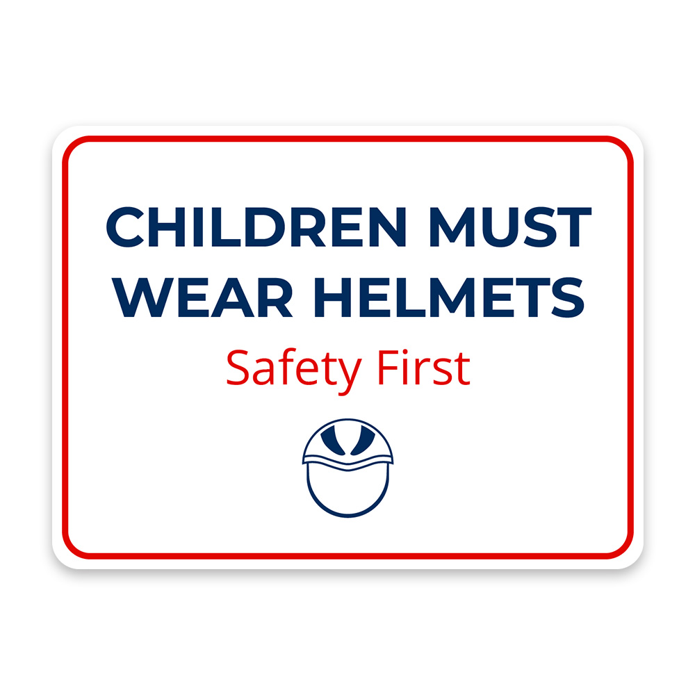 Classic Framed Plus Children Must Wear Helmets – Safety First Door or Wall Sign