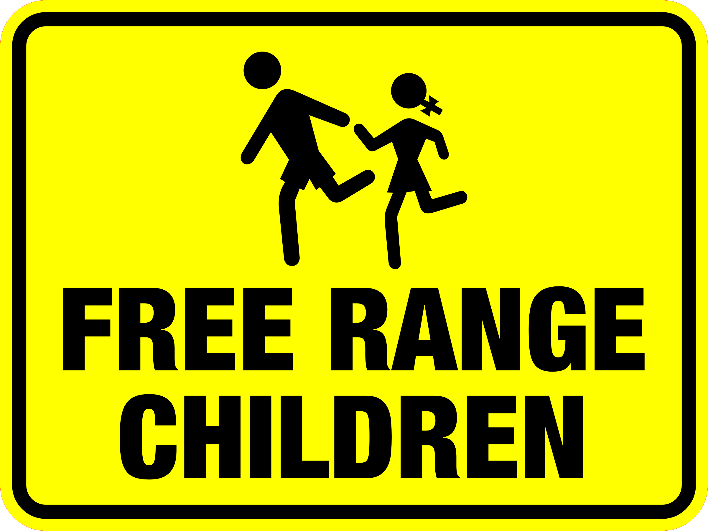 Classic Framed Plus Free Range Children Wall or Door Sign | Novelty Safety Sign