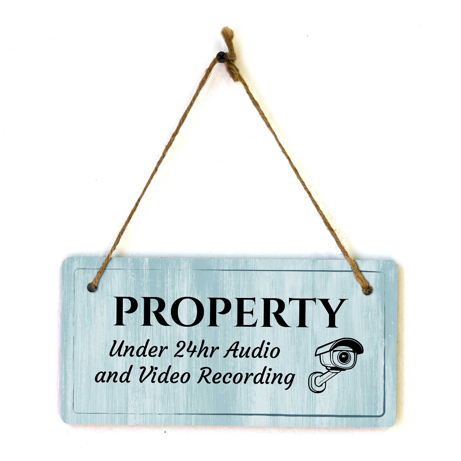 Security & Surveillance | Rustic Light Blue Wood 5 x 10″ Hanging Signs