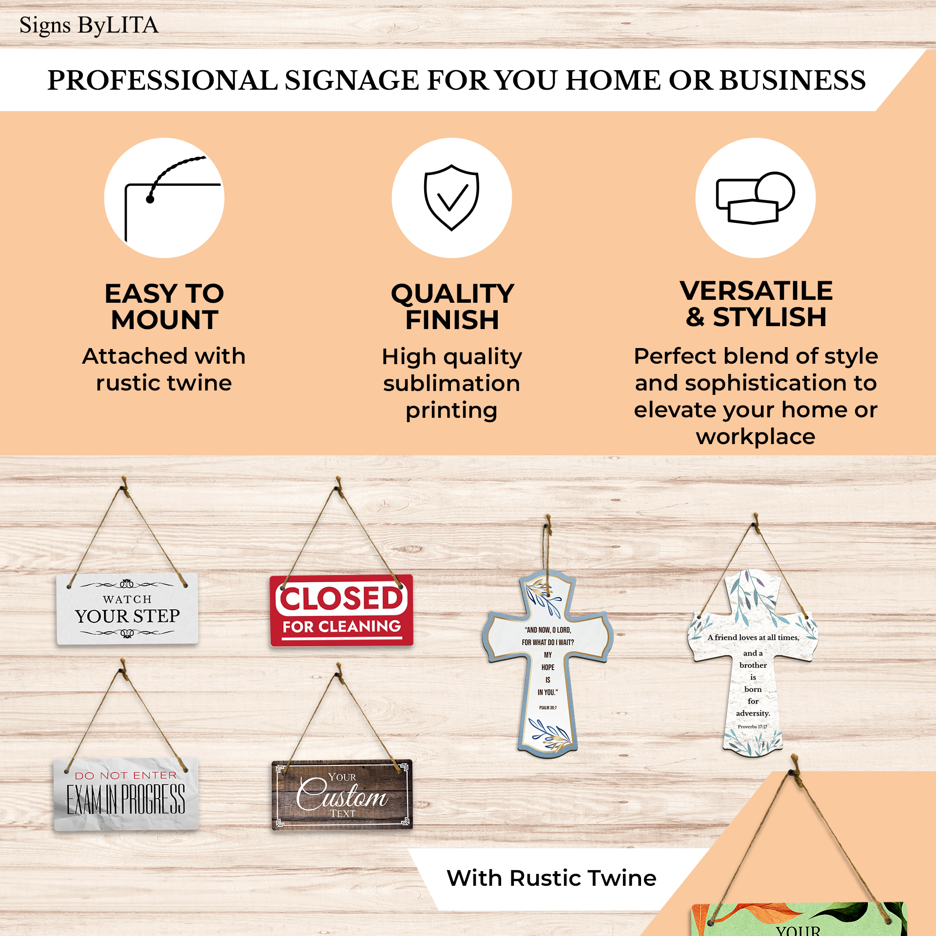 Instructions & Reminders | Rustic Oak Wood 5 x 10" Hanging Signs