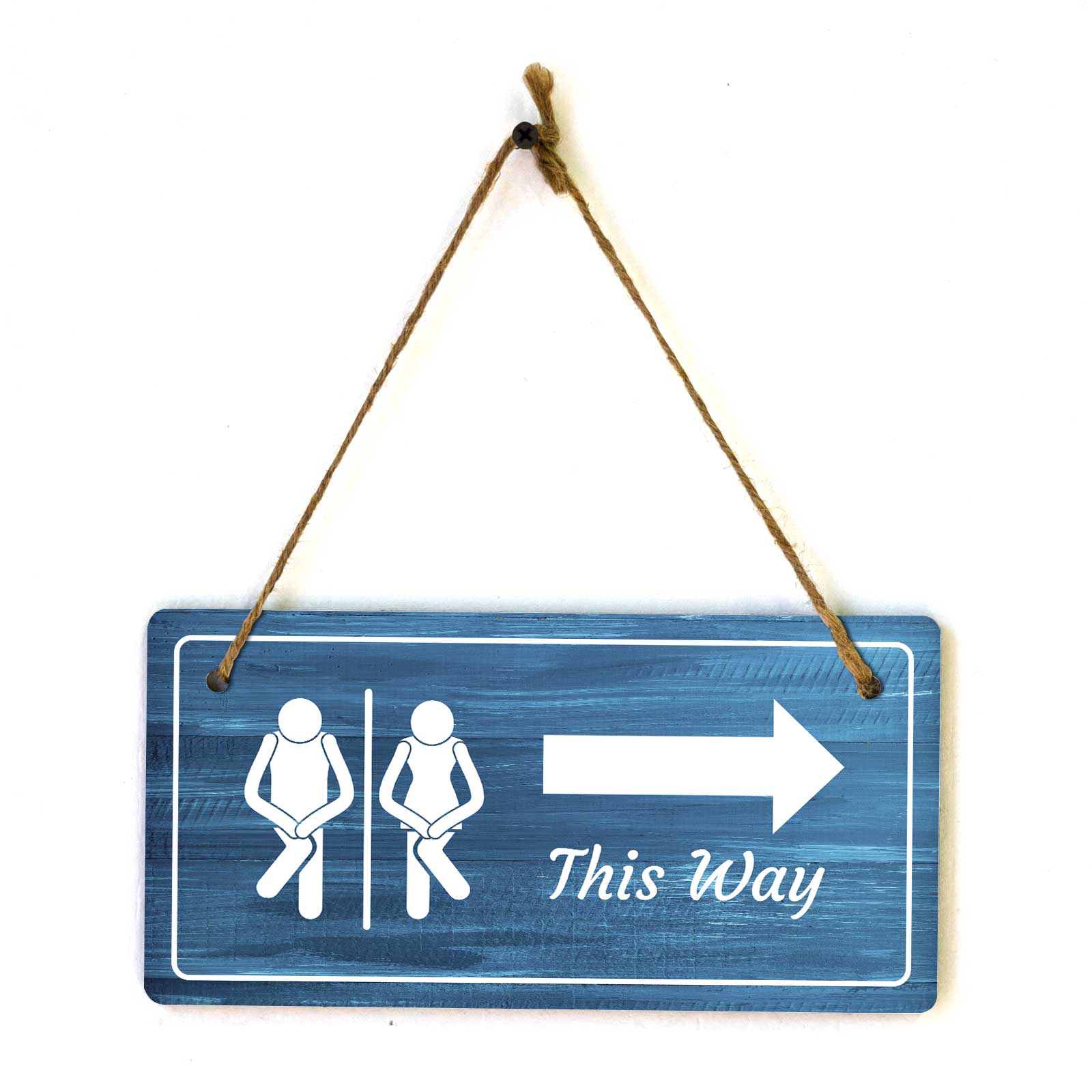 Restroom Signs | Rustic Dark Blue Wood 5 x 10″ Hanging Signs