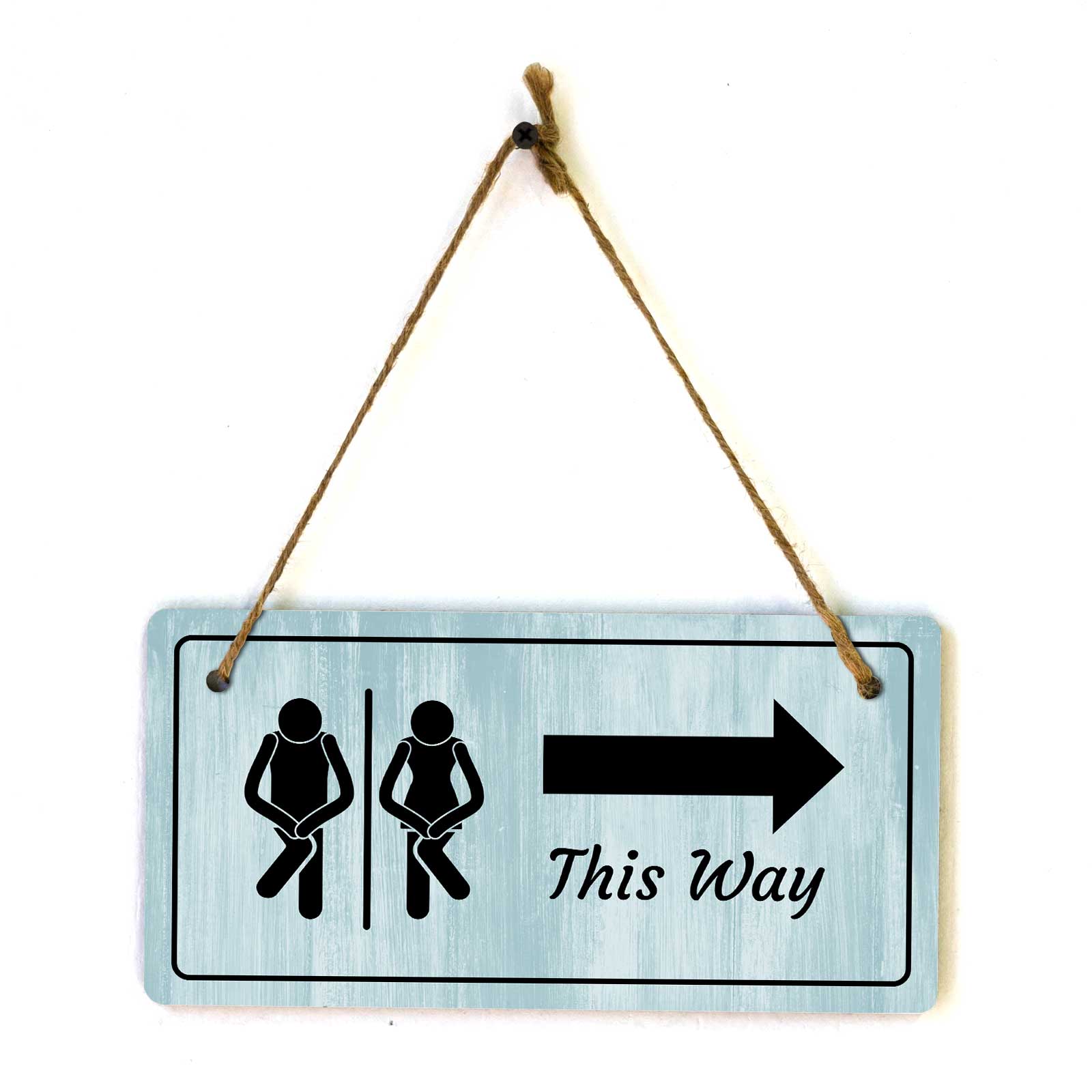Restroom Signs | Rustic Light Blue Wood 5 x 10″ Hanging Signs