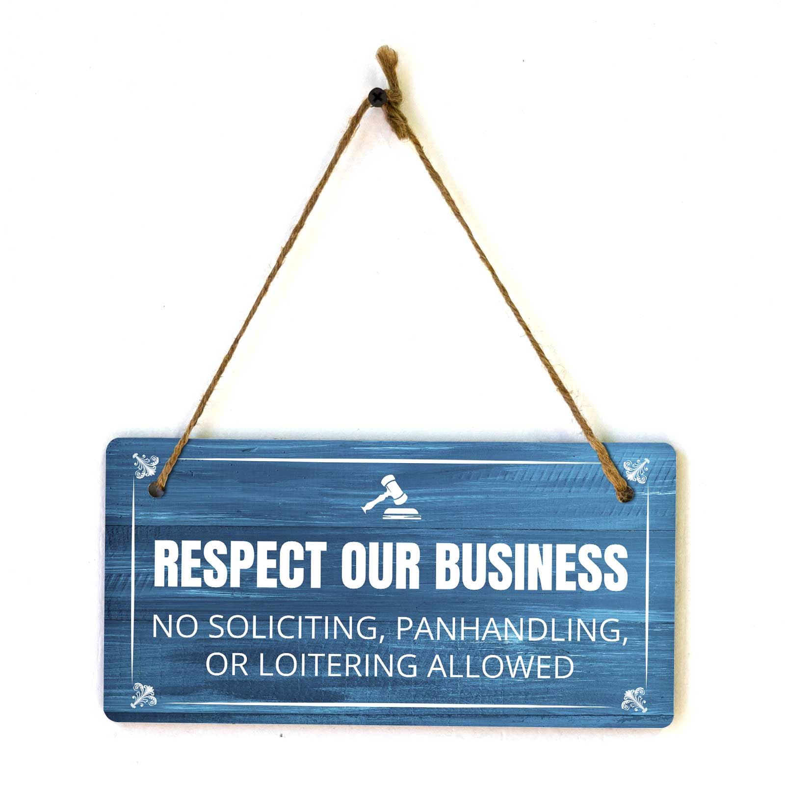 Sales & Solicitation | Rustic Dark Blue Wood 5 x 10″ Hanging Signs