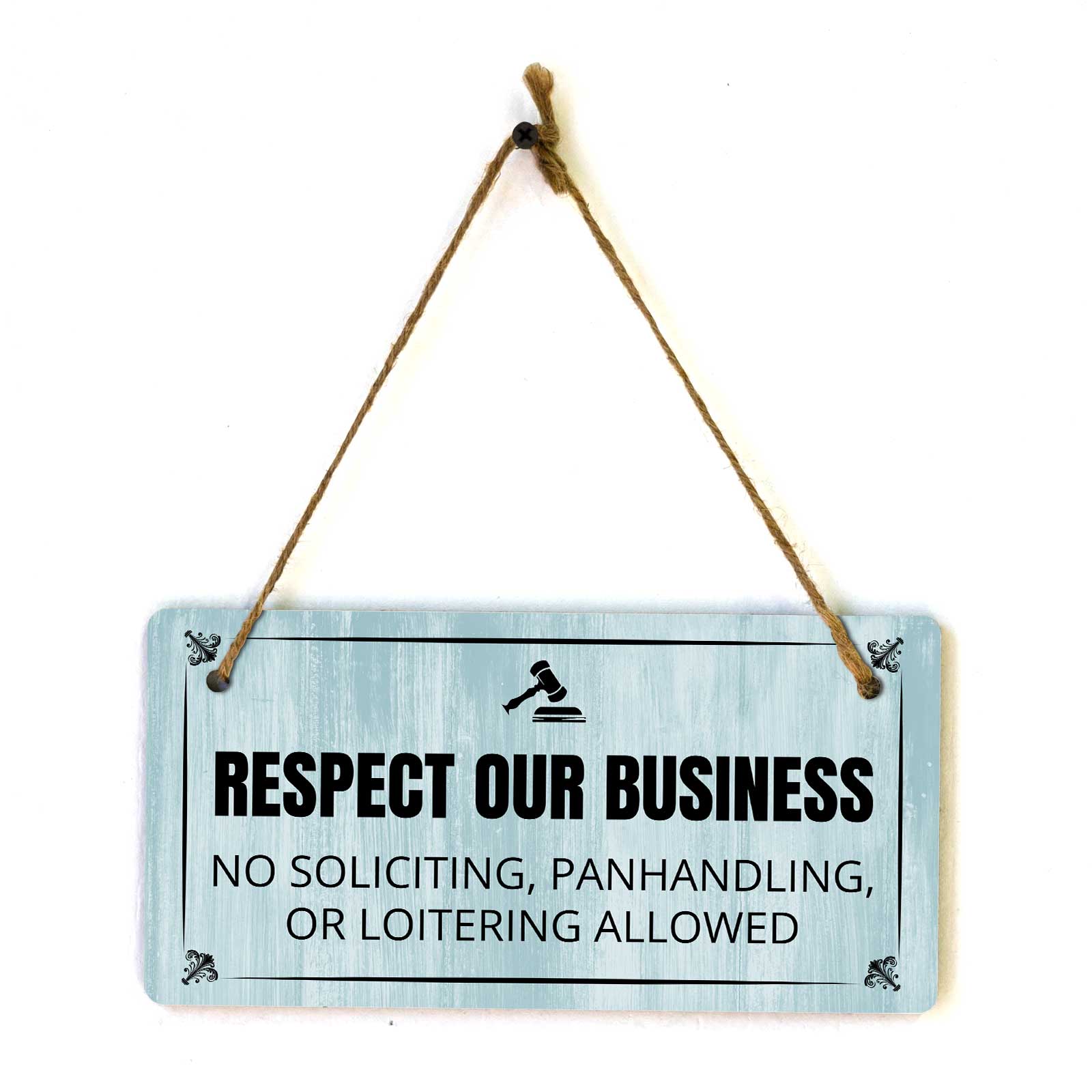 Sales & Solicitation | Rustic Light Blue Wood 5 x 10″ Hanging Signs