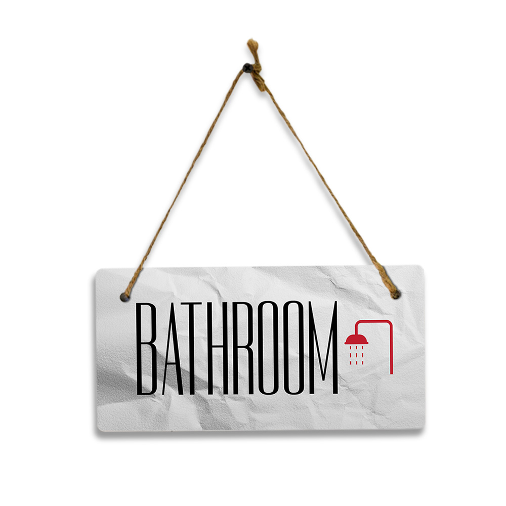 Bathroom 5×10 Hanging Plus Wall or Door Sign | Rustic Twine