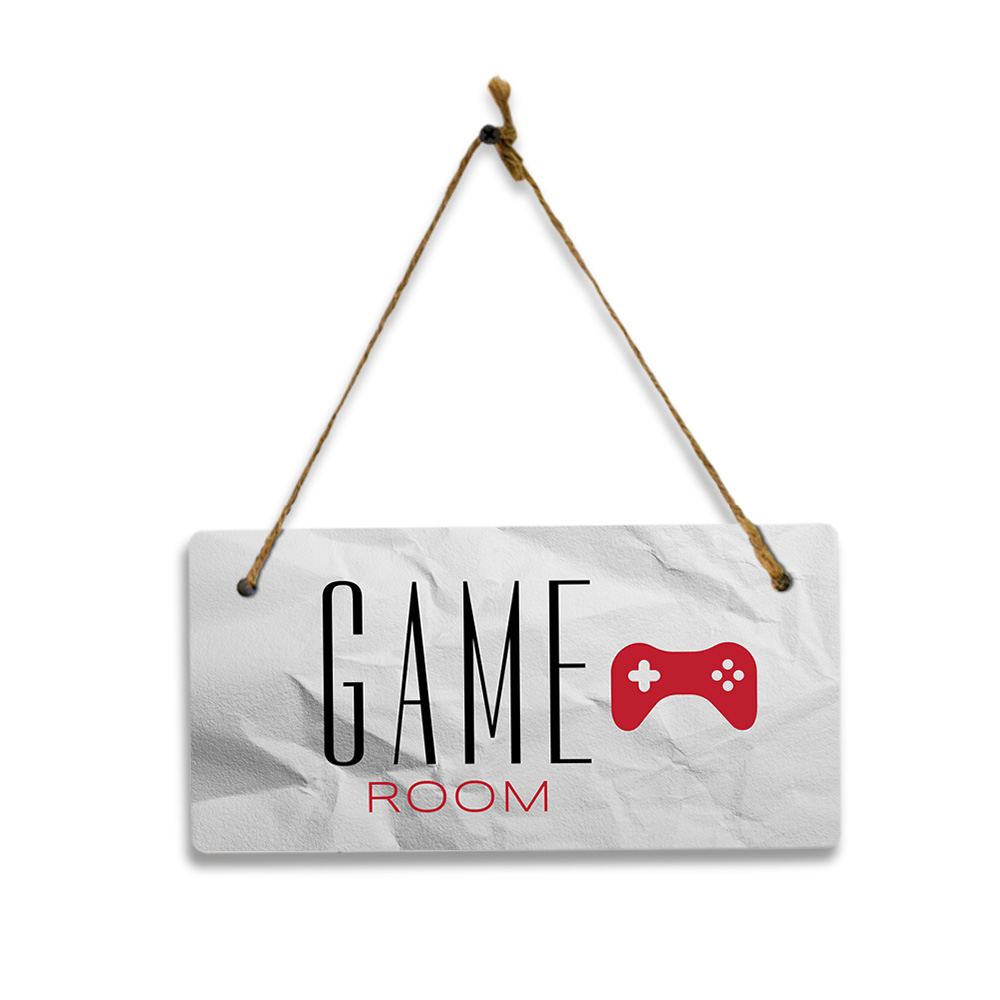Game Room 5×10 Hanging Plus Wall or Door Sign | Rustic Twine