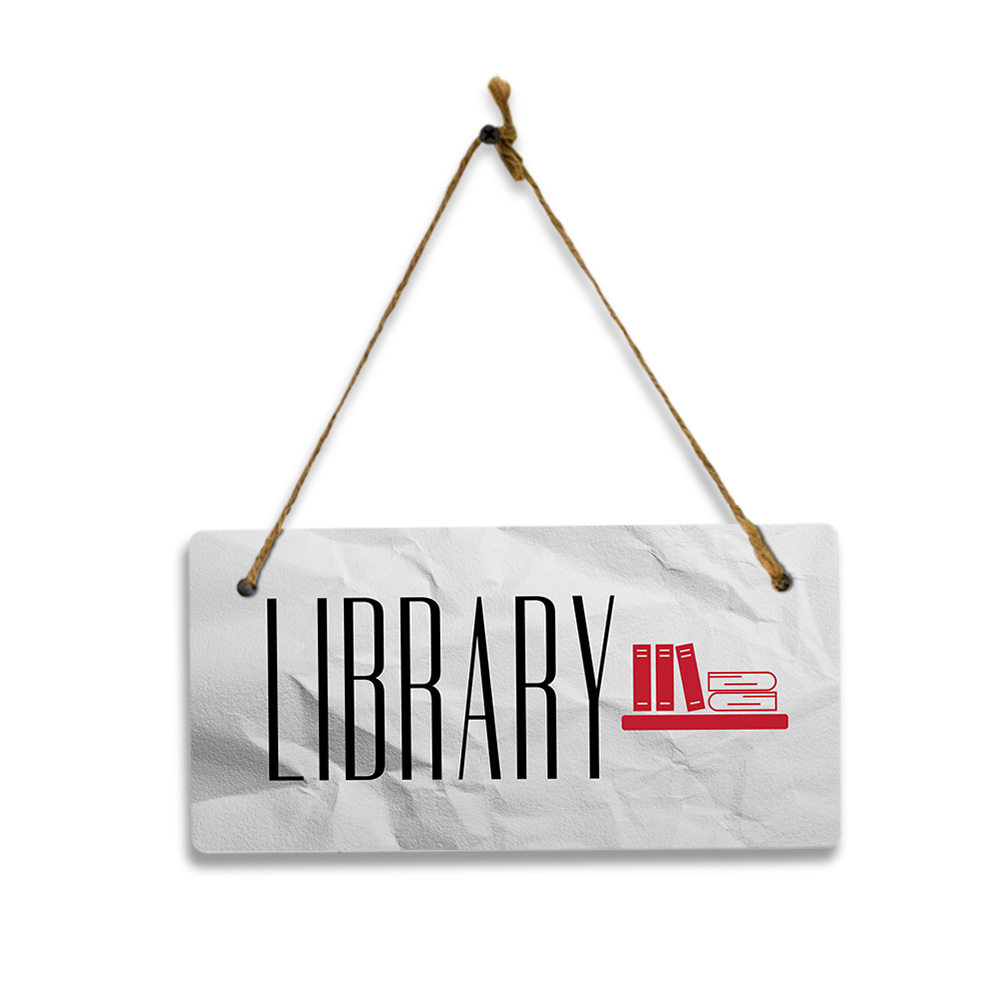 Library 5×10 Hanging Plus Wall or Door Sign | Rustic Twine