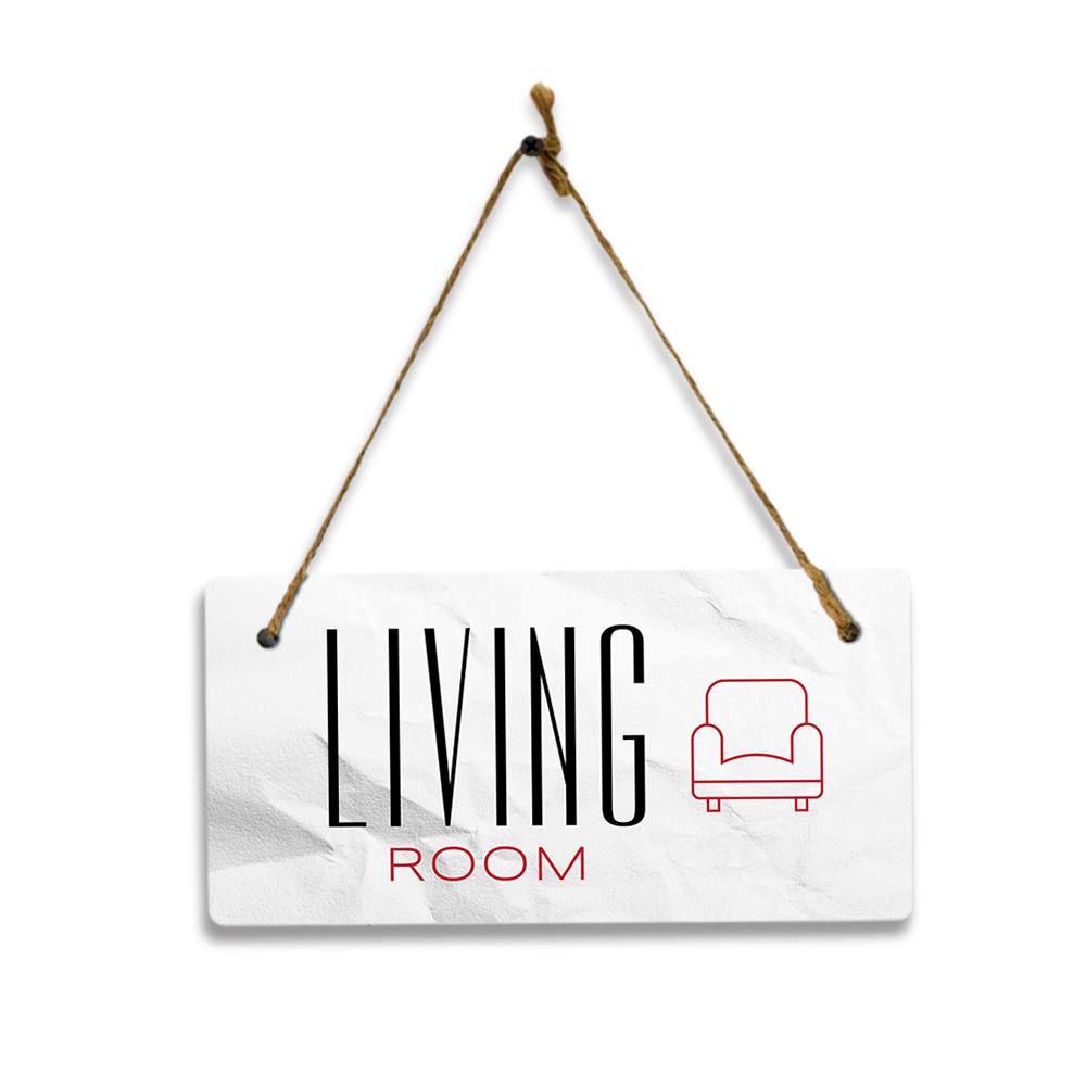 Living Room 5×10 Hanging Plus Wall or Door Sign | Rustic Twine