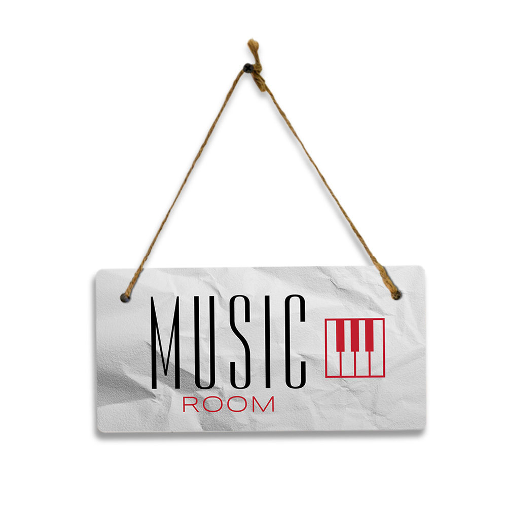 Music Room 5×10 Hanging Plus Wall or Door Sign | Rustic Twine