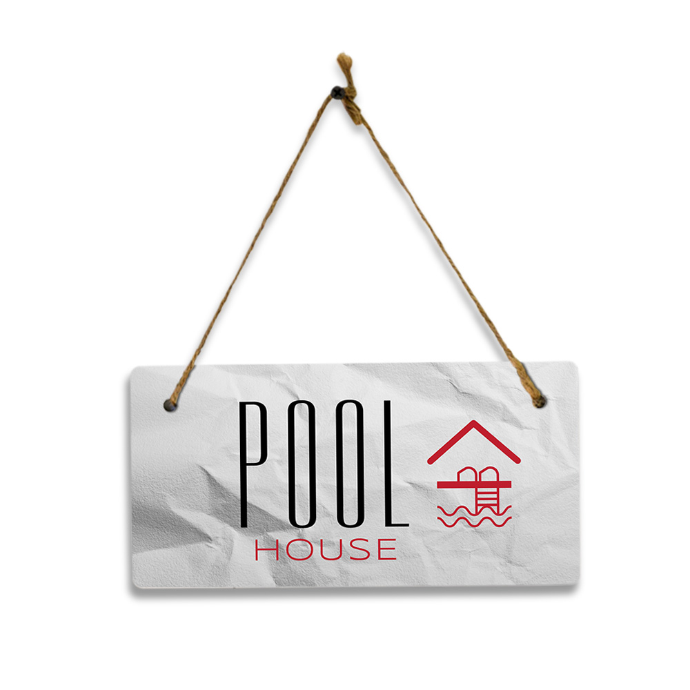 Pool House 5×10 Hanging Plus Wall or Door Sign | Rustic Twine