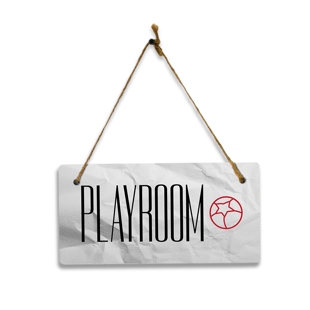 Playroom 5×10 Hanging Plus Wall or Door Sign | Rustic Twine