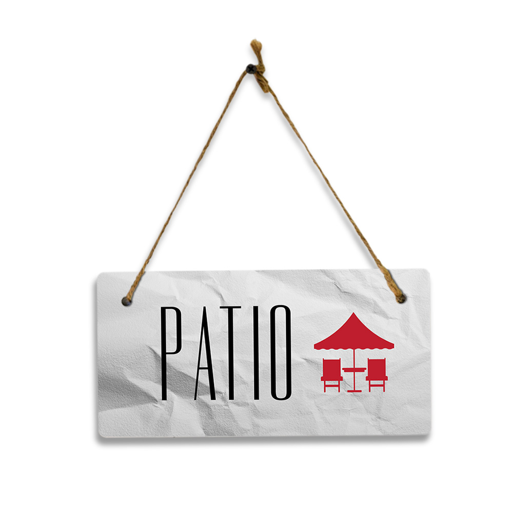 Patio 5×10 Hanging Plus Wall or Door Sign | Rustic Twine