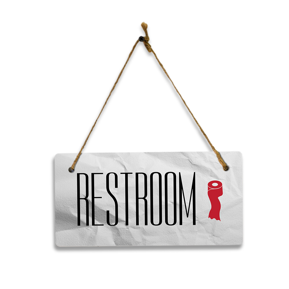Restroom 5×10 Hanging Plus Wall or Door Sign | Rustic Twine