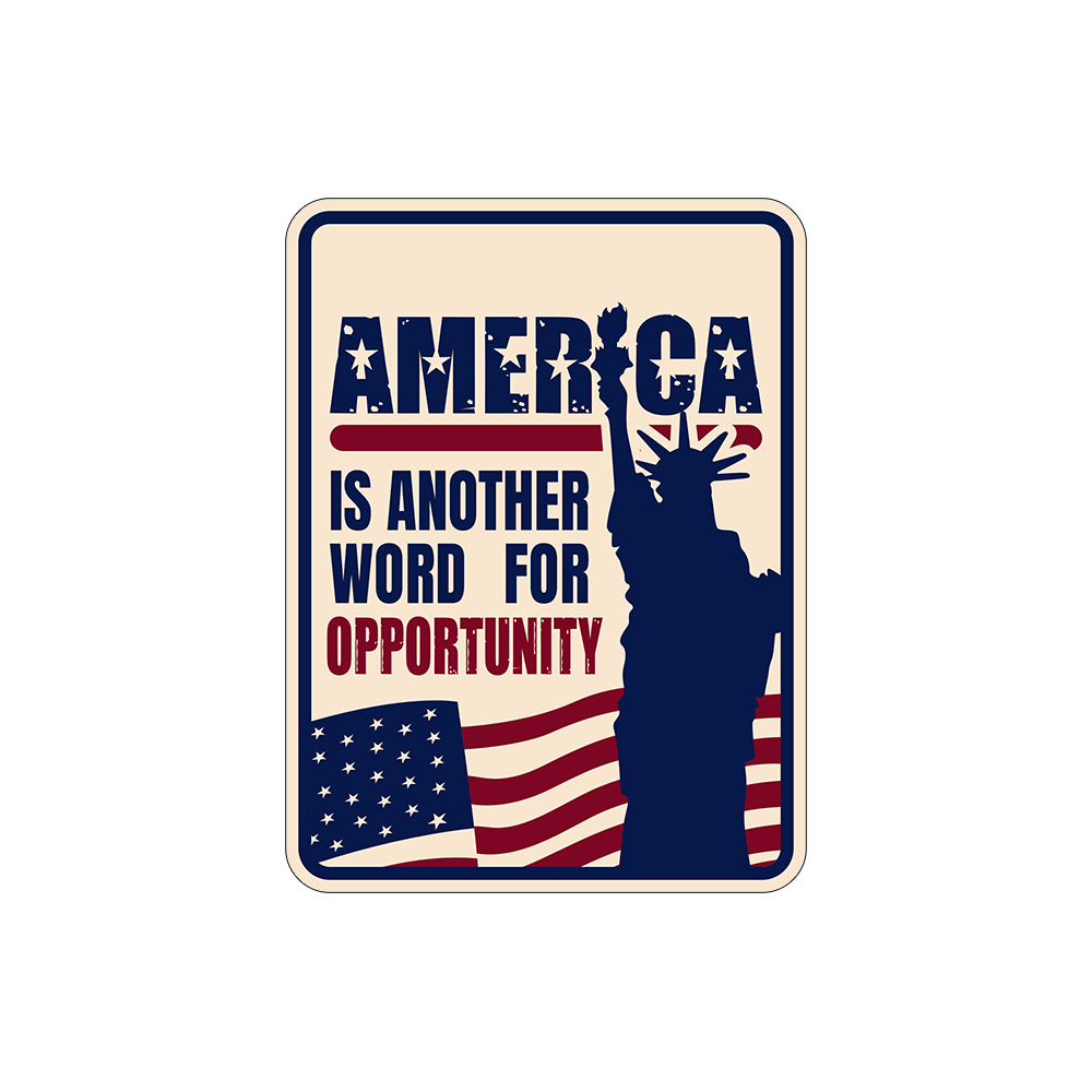Portrait Round Plus America is Another Word For Opportunity Wall or Door Sign