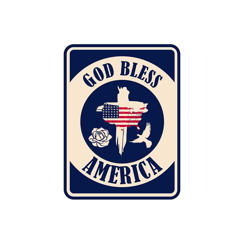 Portrait Round Plus God Bless America Wall or Door Sign