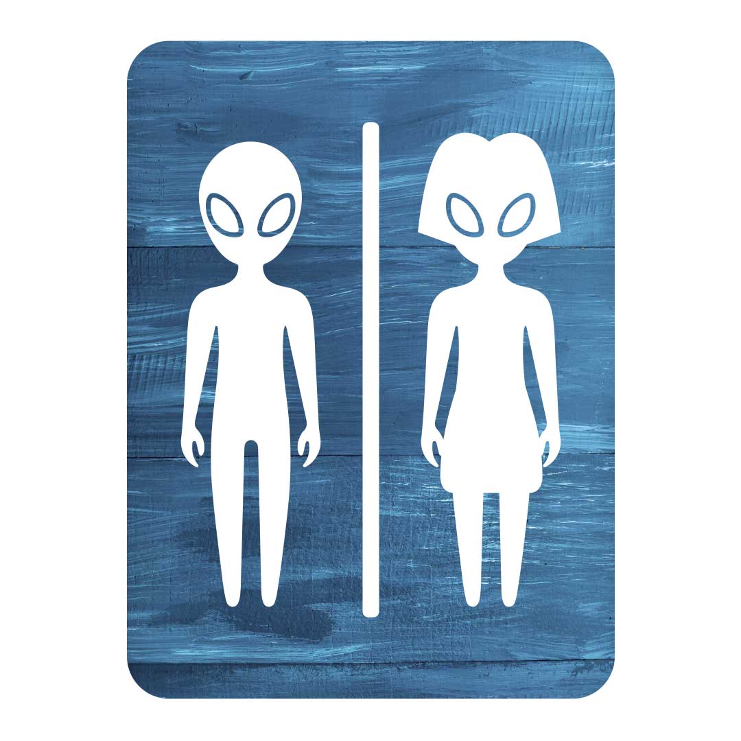 Portrait Round Plus – Fun Aliens Restroom Wall or Door Sign | Fun Restroom Sign