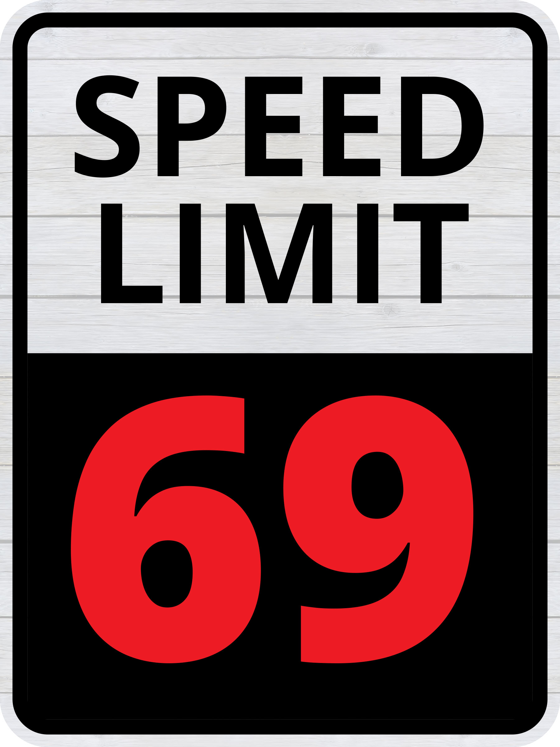 Portrait Round Plus Speed Limit 69 Wall or Door Sign | Funny