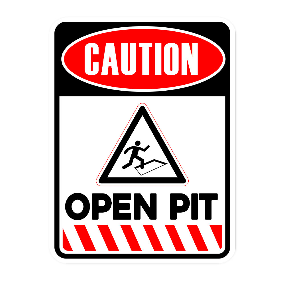 Portrait Round Plus Caution Open Pit Wall or Door Sign