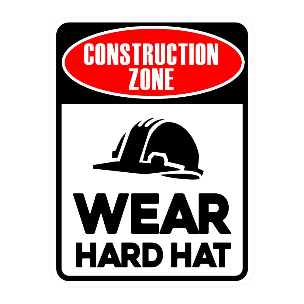 Portrait Round Plus Construction Zone Wear Hard Hat Wall or Door Sign