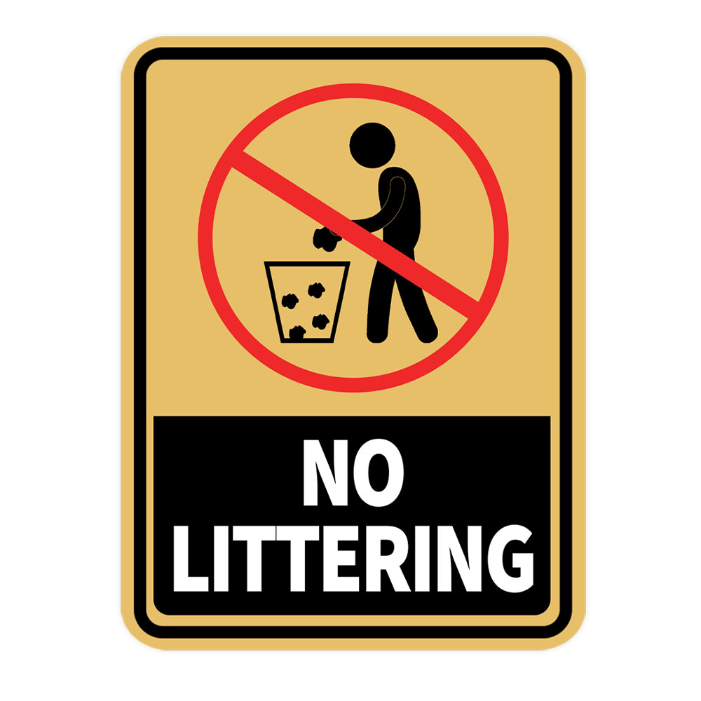 Portrait Round Plus No Littering Wall or Door Sign | Warning Signage