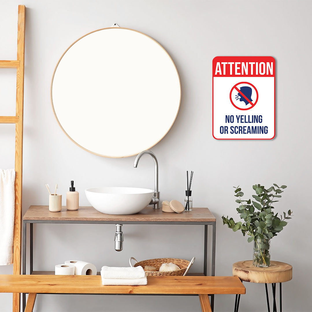 Portrait Round Plus Attention No Yelling Or Screaming Sign |Gym & Pool Signage - Picture 15 of 36