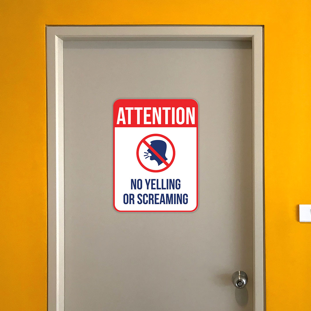 Portrait Round Plus Attention No Yelling Or Screaming Sign |Gym & Pool Signage - Picture 23 of 36