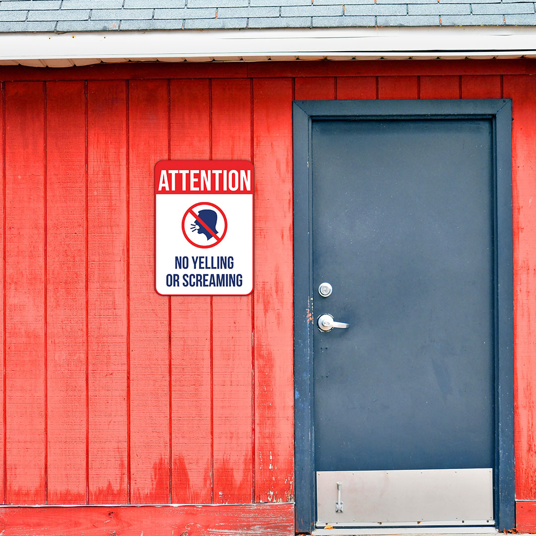 Portrait Round Plus Attention No Yelling Or Screaming Sign |Gym & Pool Signage - Picture 2 of 36