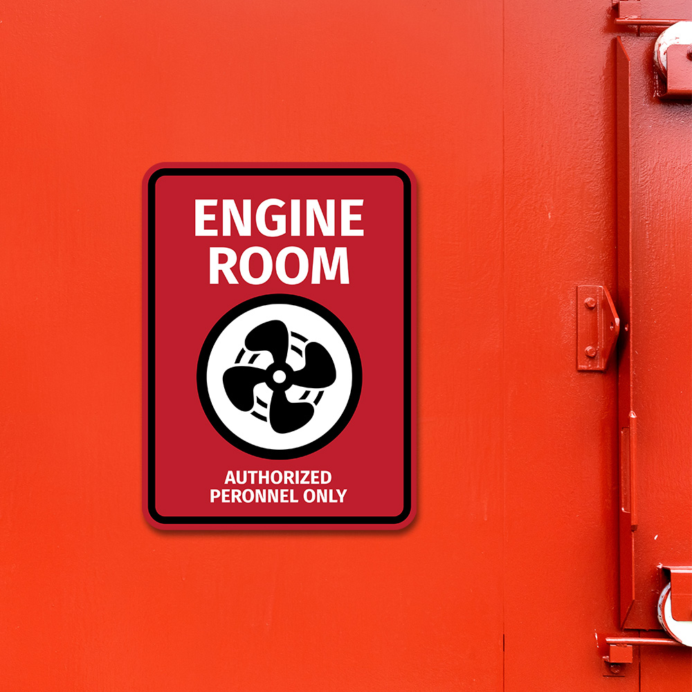 Portrait Round Plus Engine Room Authorized Personnel Only Door or Wall Sign - Picture 24 of 28