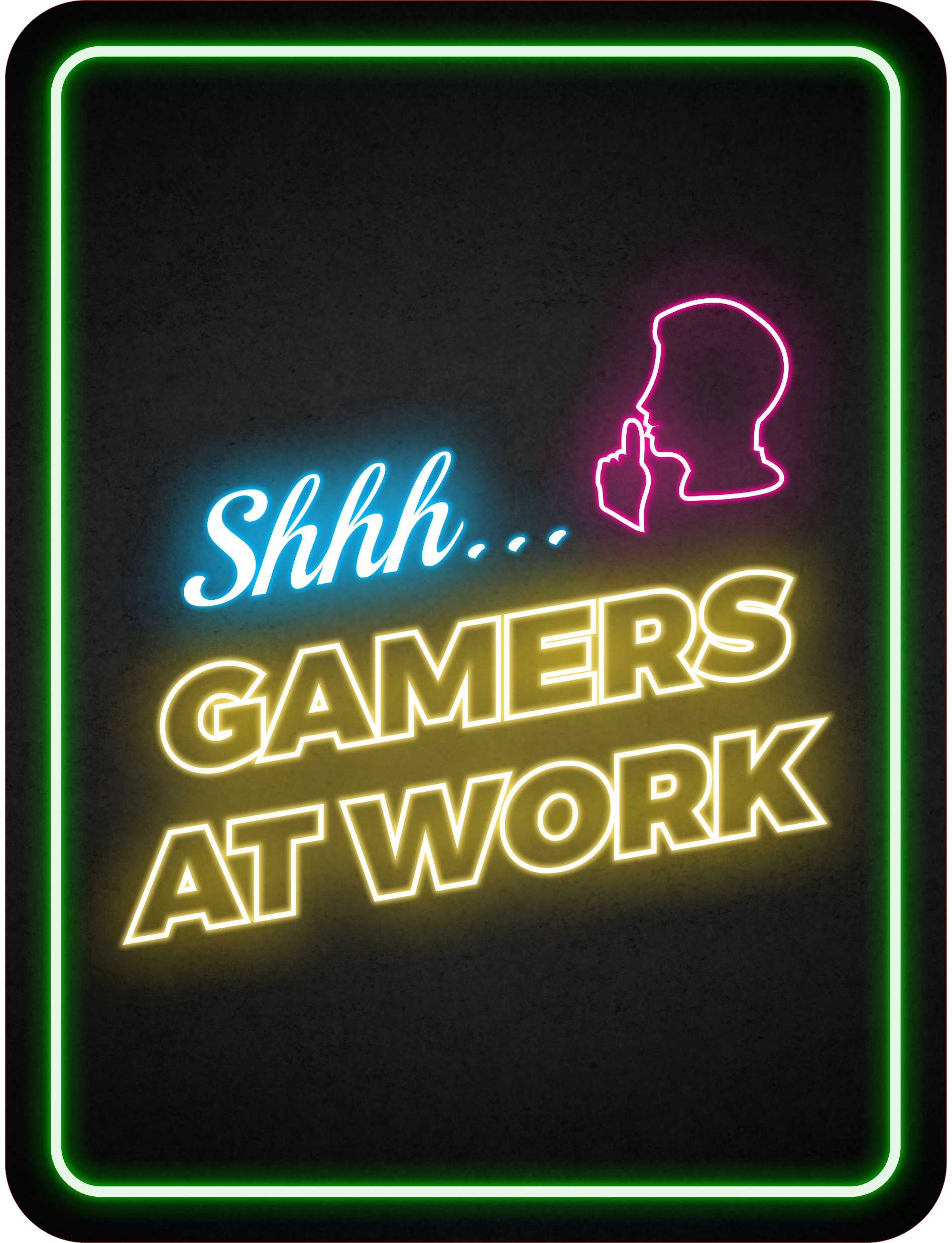 Portrait Round Plus Shhh… Gamers at Work Wall or Door Sign | Easy Installation