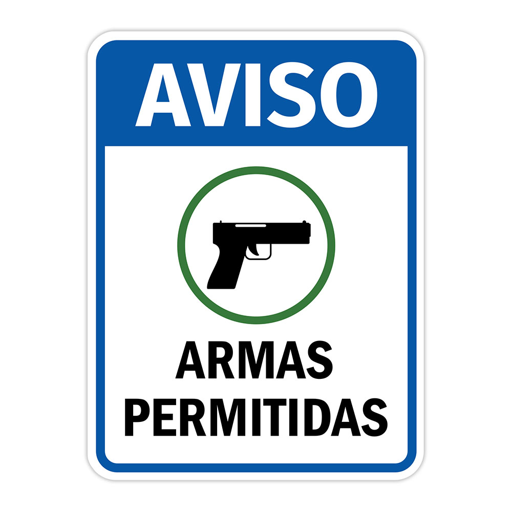Portrait Round Plus Aviso Armas Permitidas Wall or Door Sign