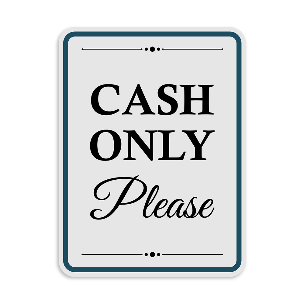Portrait Round Plus Cash Only Please Wall or Door Sign | Public Shop/Cafe Decor