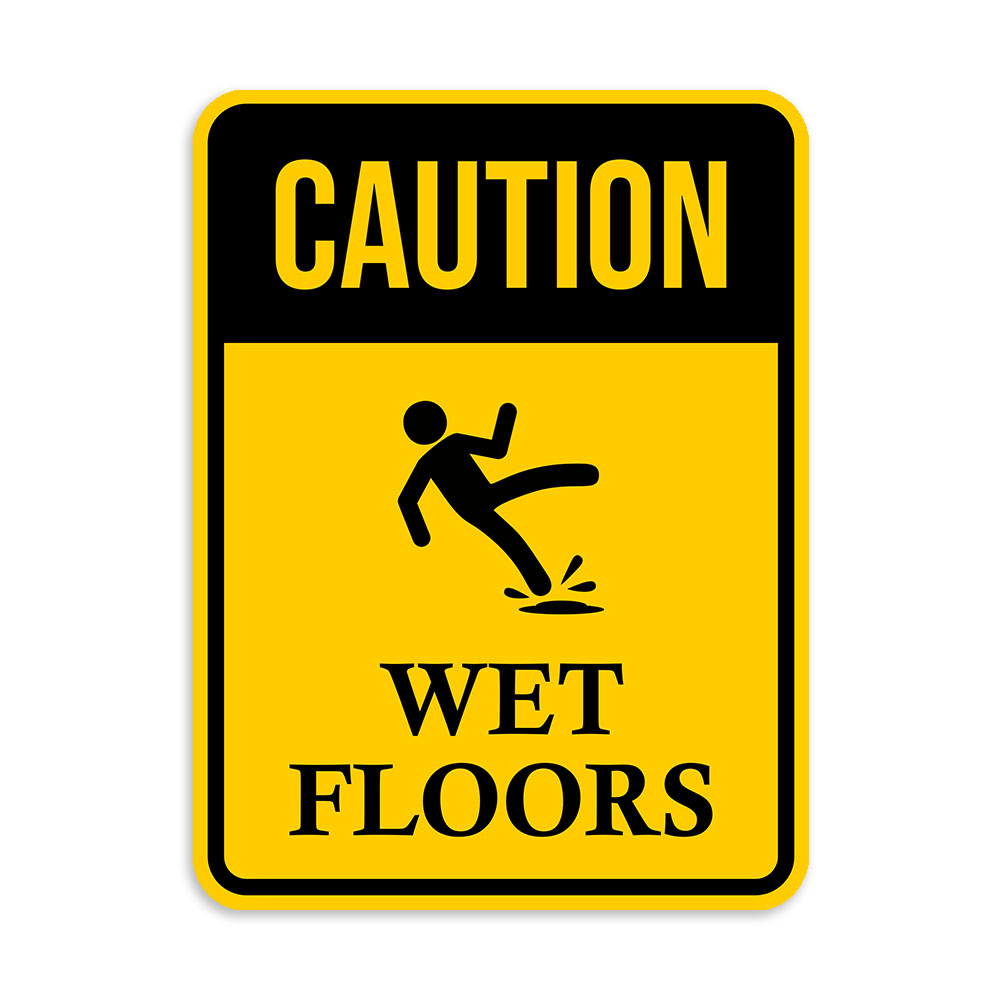 Portrait Round Plus Caution Wet Floors Wall or Door Sign