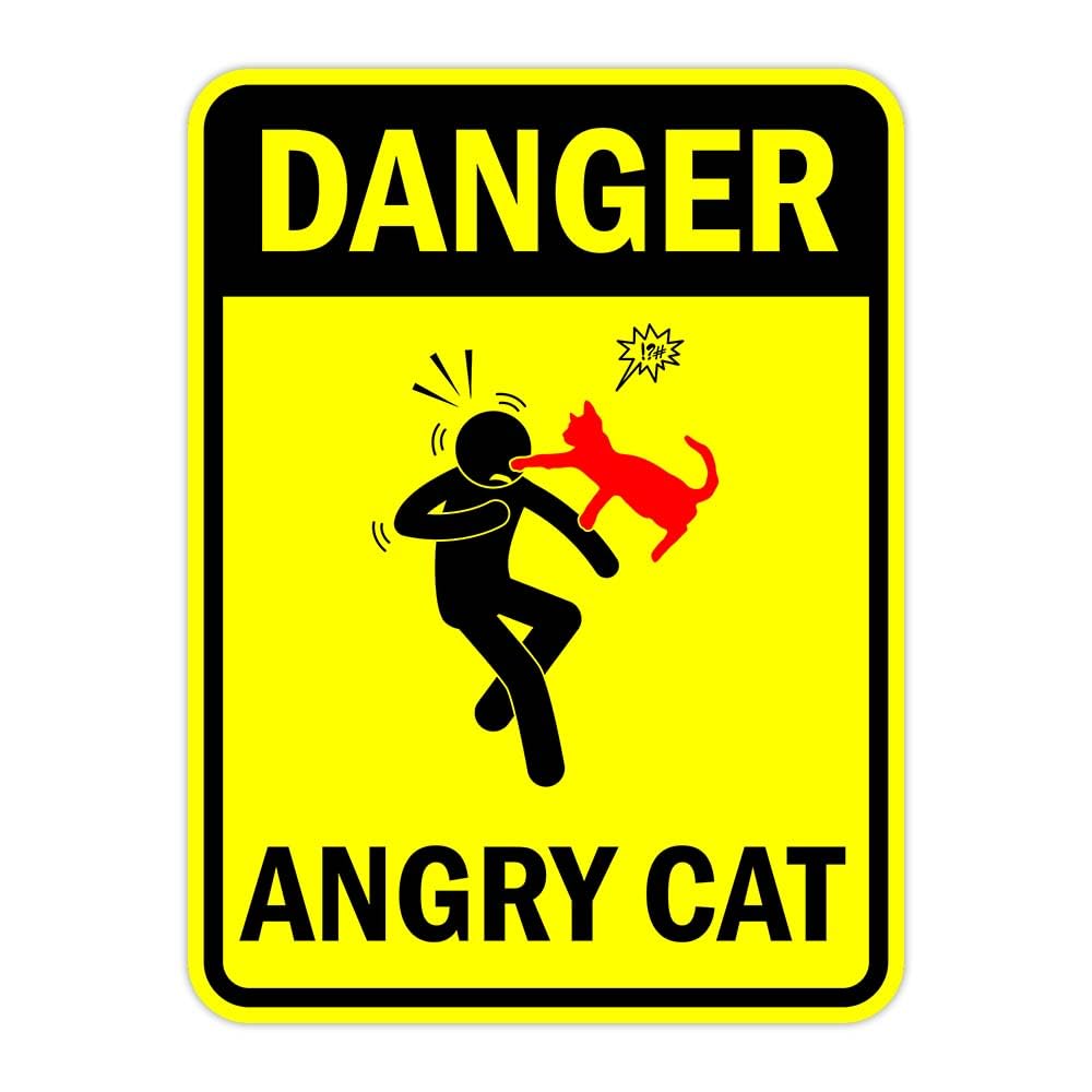 Portrait Round Plus Danger Angry Cat Door or Wall Sign